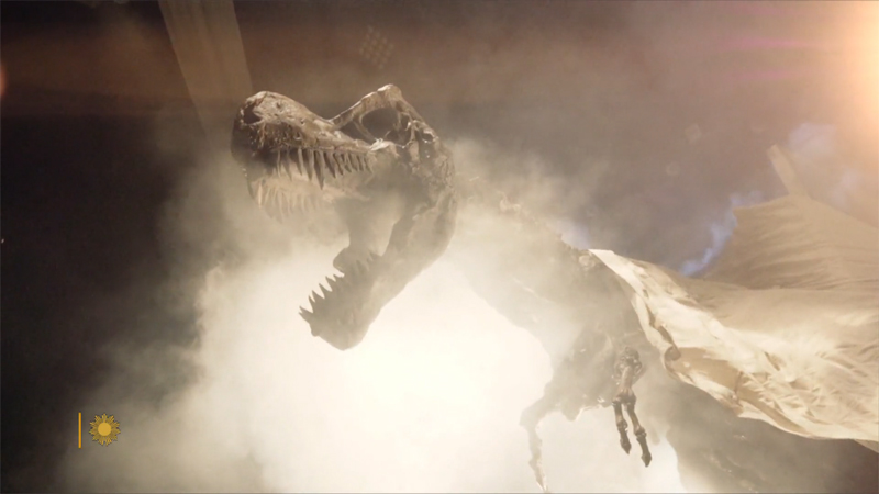 Een afbeelding van het verschijnen van een dinosaurus in de show van David Copperfield in Las Vegas.